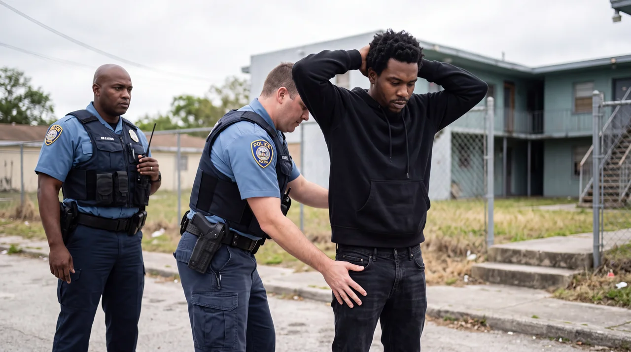 A pat down search on a residential street